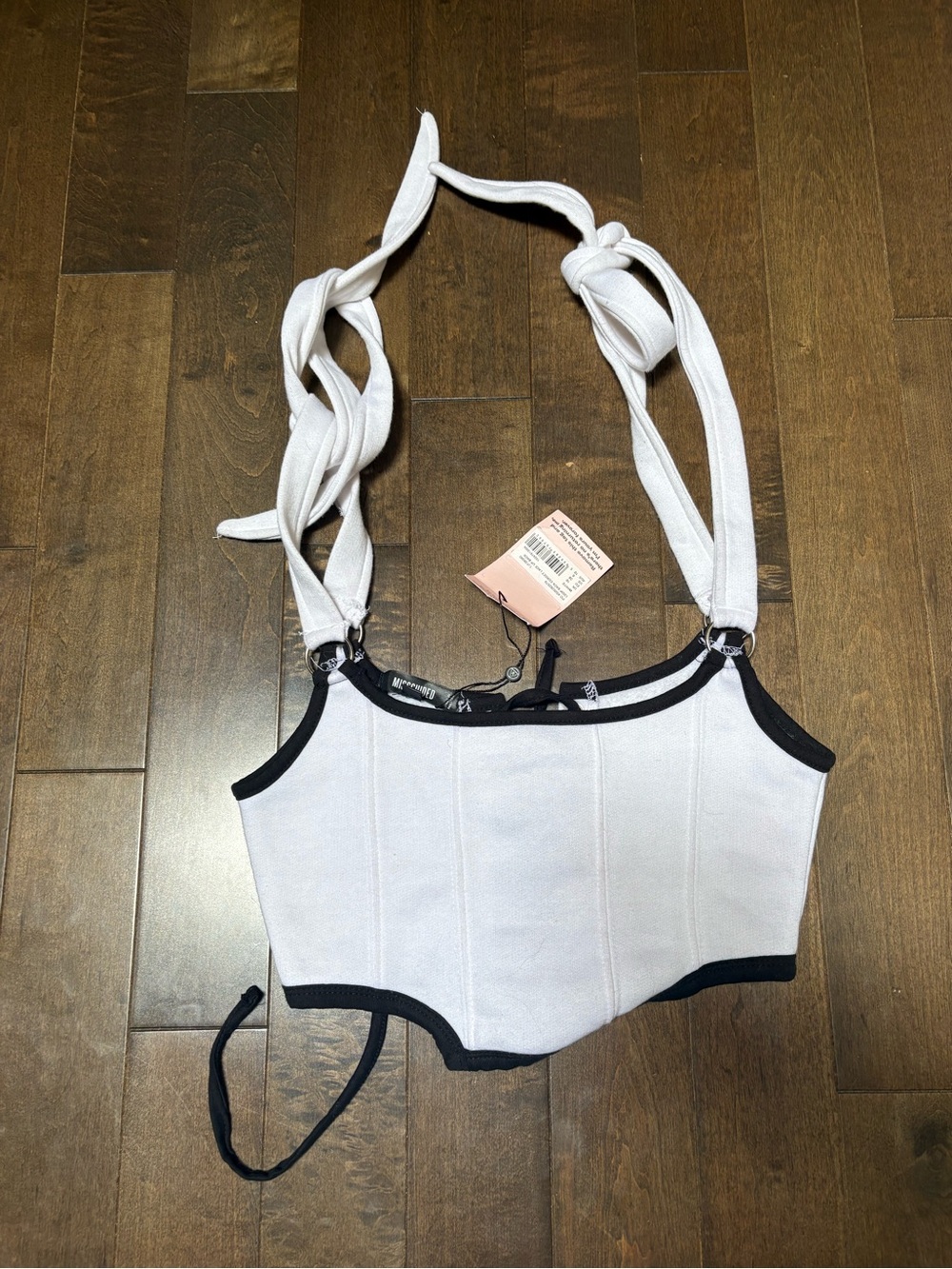 White Contrast-Trim One-Piece Corset Crop Top